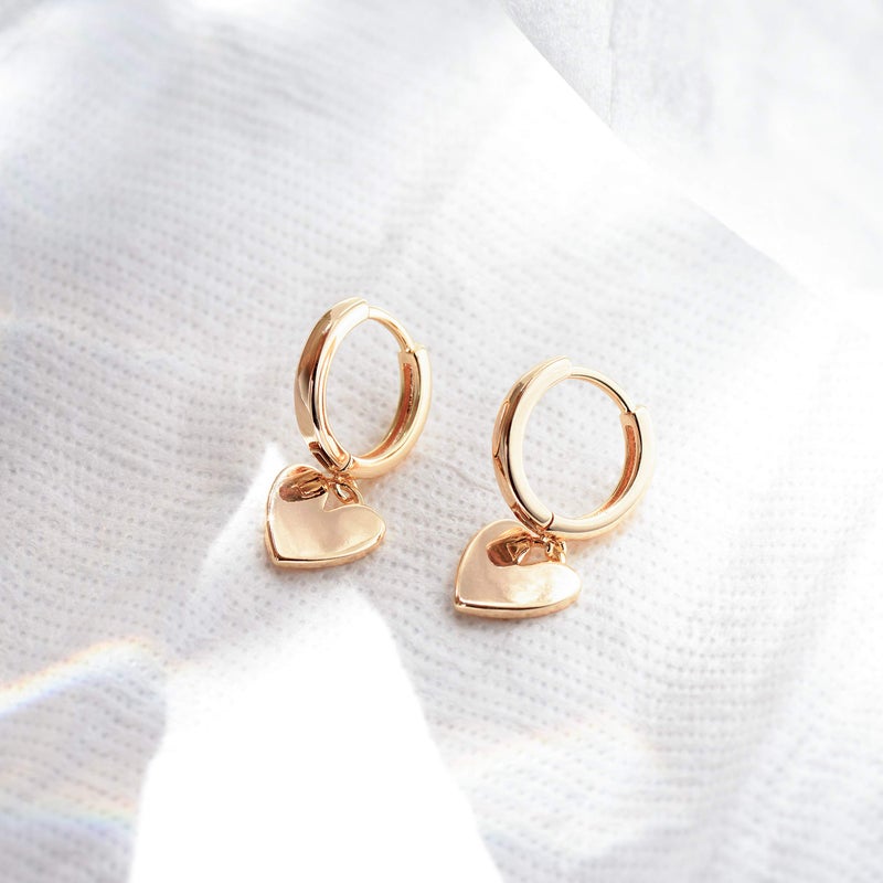 FETTERO Gold Heart Hoop Earrings 14K Glod Plated Lightweight Huggie Hoops Dangle Love Heart Earrings for Women Hypoallergenic Dainty Wear - Image 5